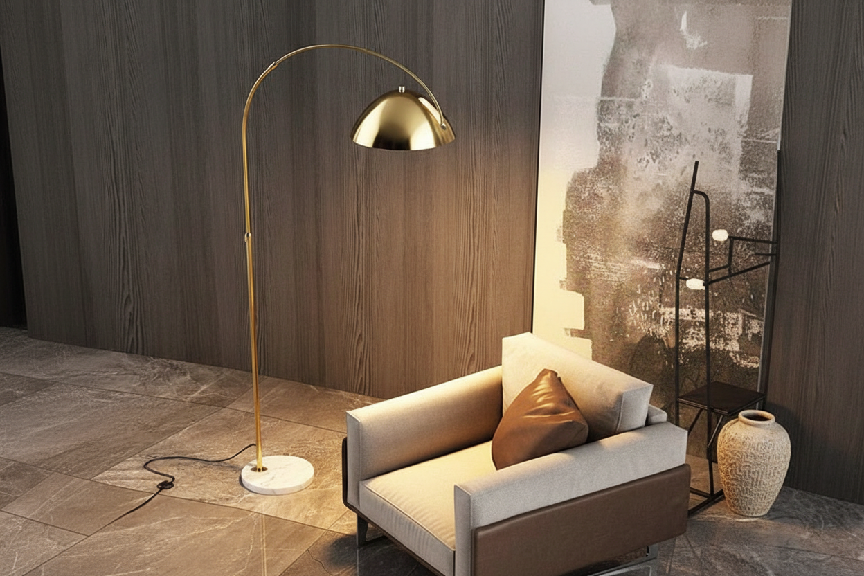 LAMPADA DA TERRA MODERNA IN METALLO AD ARCO | NERO, ORO | CL55124