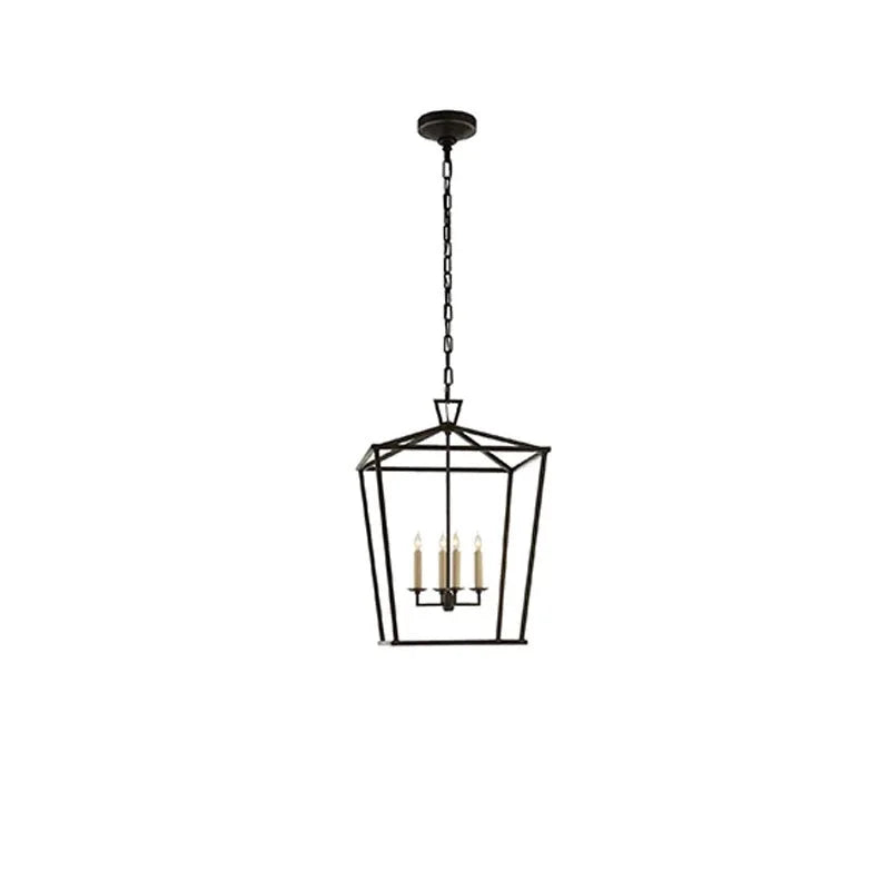 Gold Lantern Pendant Light with 4 Candle Lights – Open Frame Foyer Chandelier for Entryway Kitchen Island or Dining Room