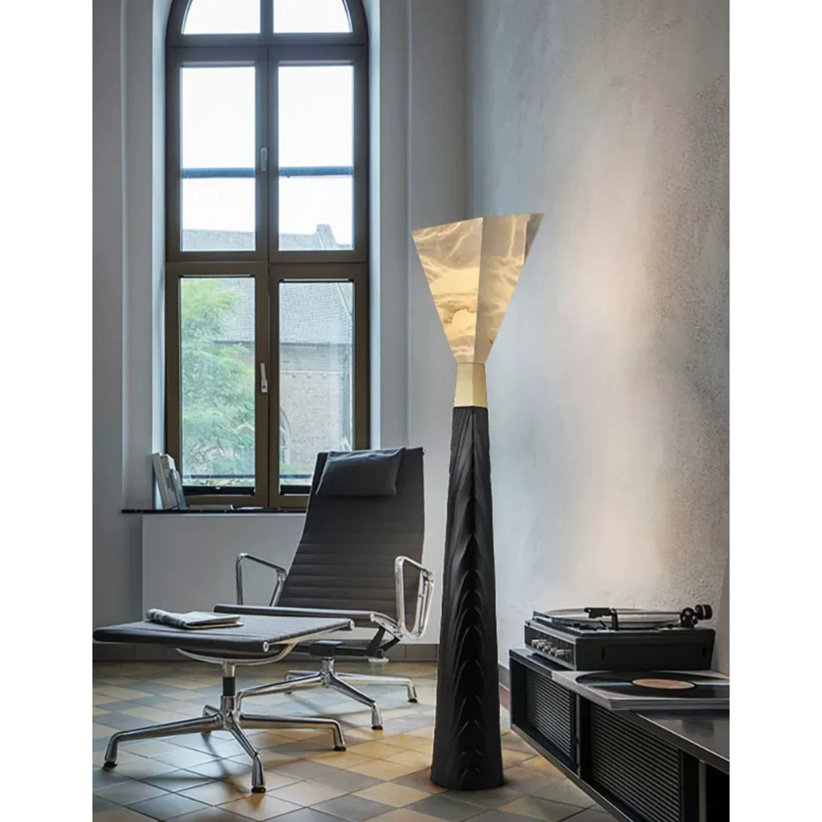Sculptural Floor Lamp 158cm | Black & Gold Resin-shade Modern Art Deco Living Room Casalolalights Luxury Lamps