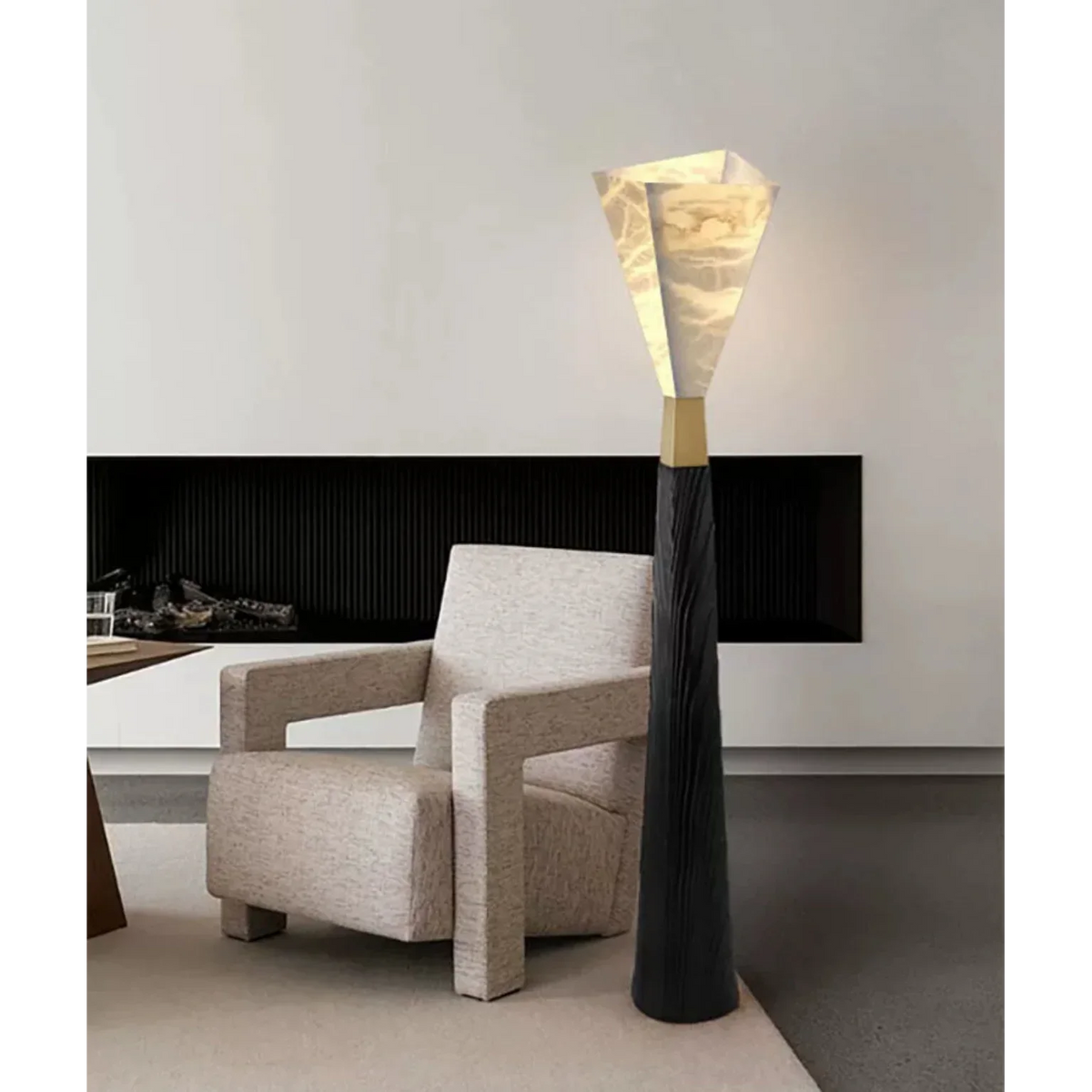 Sculptural Floor Lamp 158cm | Black & Gold Resin-shade Modern Art Deco Living Room Casalolalights Luxury Lamps