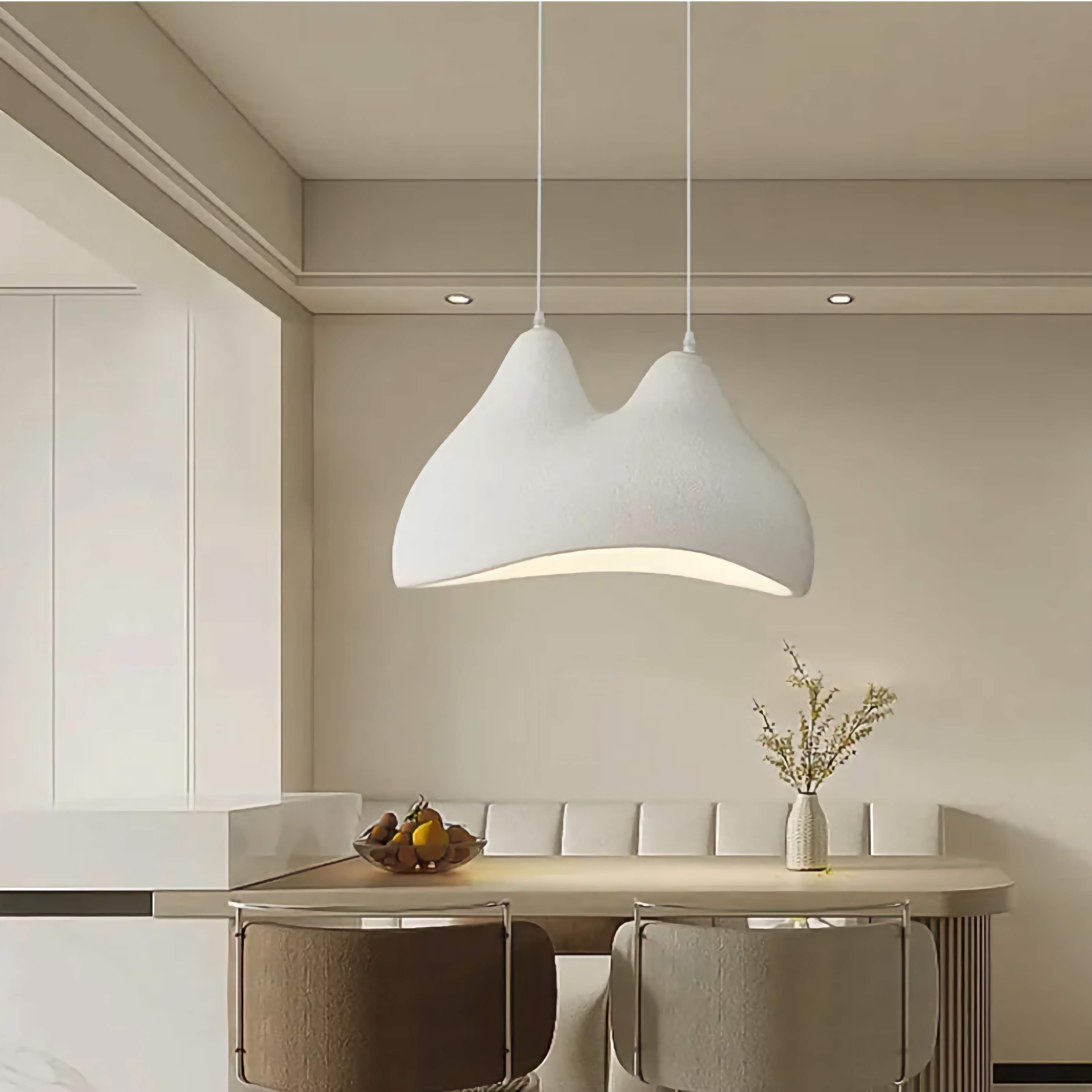 Modern Sculptural Pendant Light – Minimalist White Textured Ceiling Lamp for Dining or Living Room