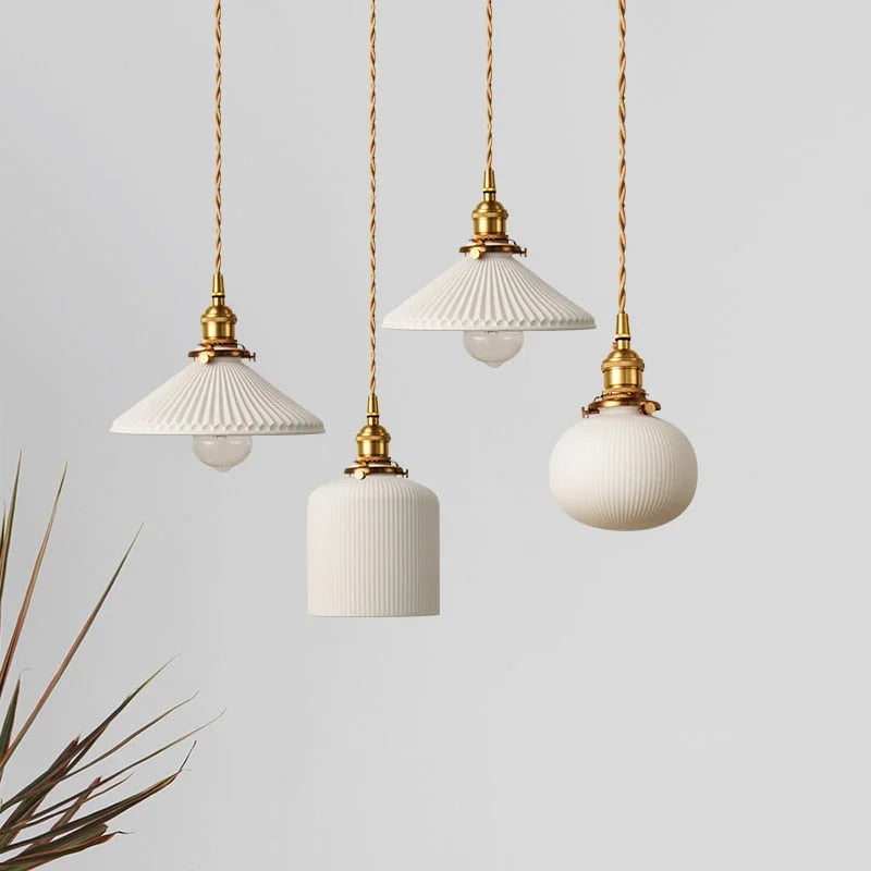 Elegant White Pendant Lamps | Ceramic Hanging Lights | 1 Lights for Living Room Bedroom Kitchen