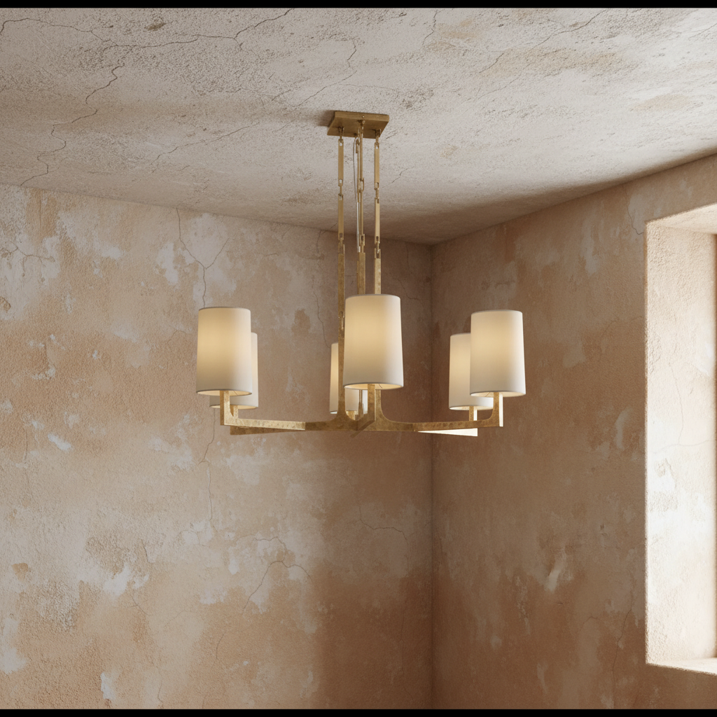 Multi-arm Copper & Linen Chandelier | Starburst Linen-shade Transitional Living Dining Casalolalights Luxury Lamps