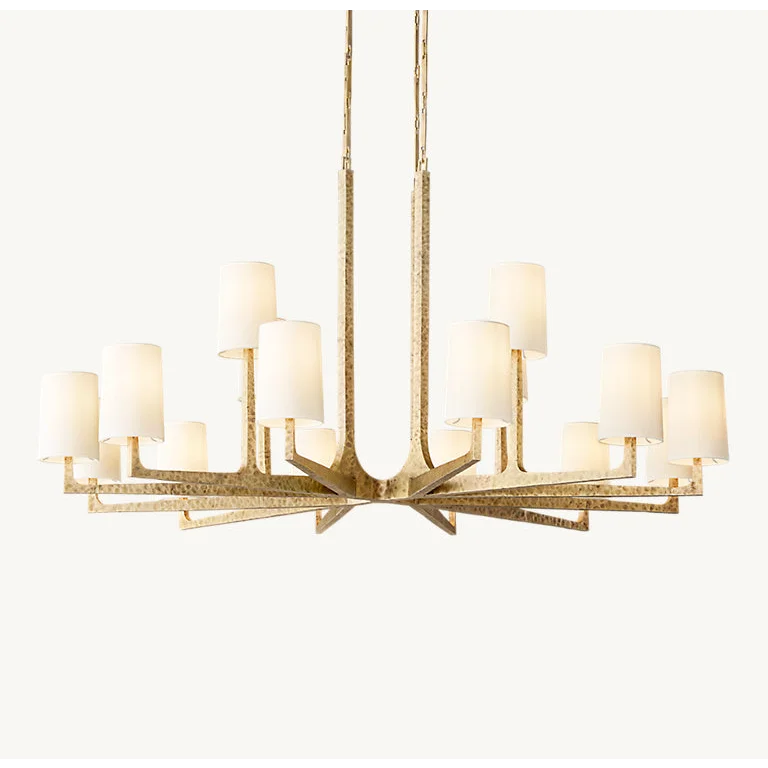 Multi-arm Copper & Linen Chandelier | Starburst Linen-shade Transitional Living Dining Casalolalights Luxury Lamps
