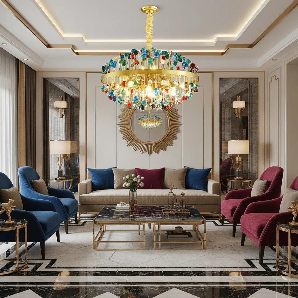 Glass Stone Chandelier 45-80cm | Multicolor or Clear Jewel-tone Gold Light Dining & Living Room Casalolalights Luxury