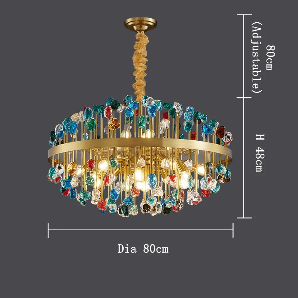Glass Stone Chandelier 45-80cm | Multicolor or Clear Jewel-tone Gold Light Dining & Living Room Casalolalights Luxury