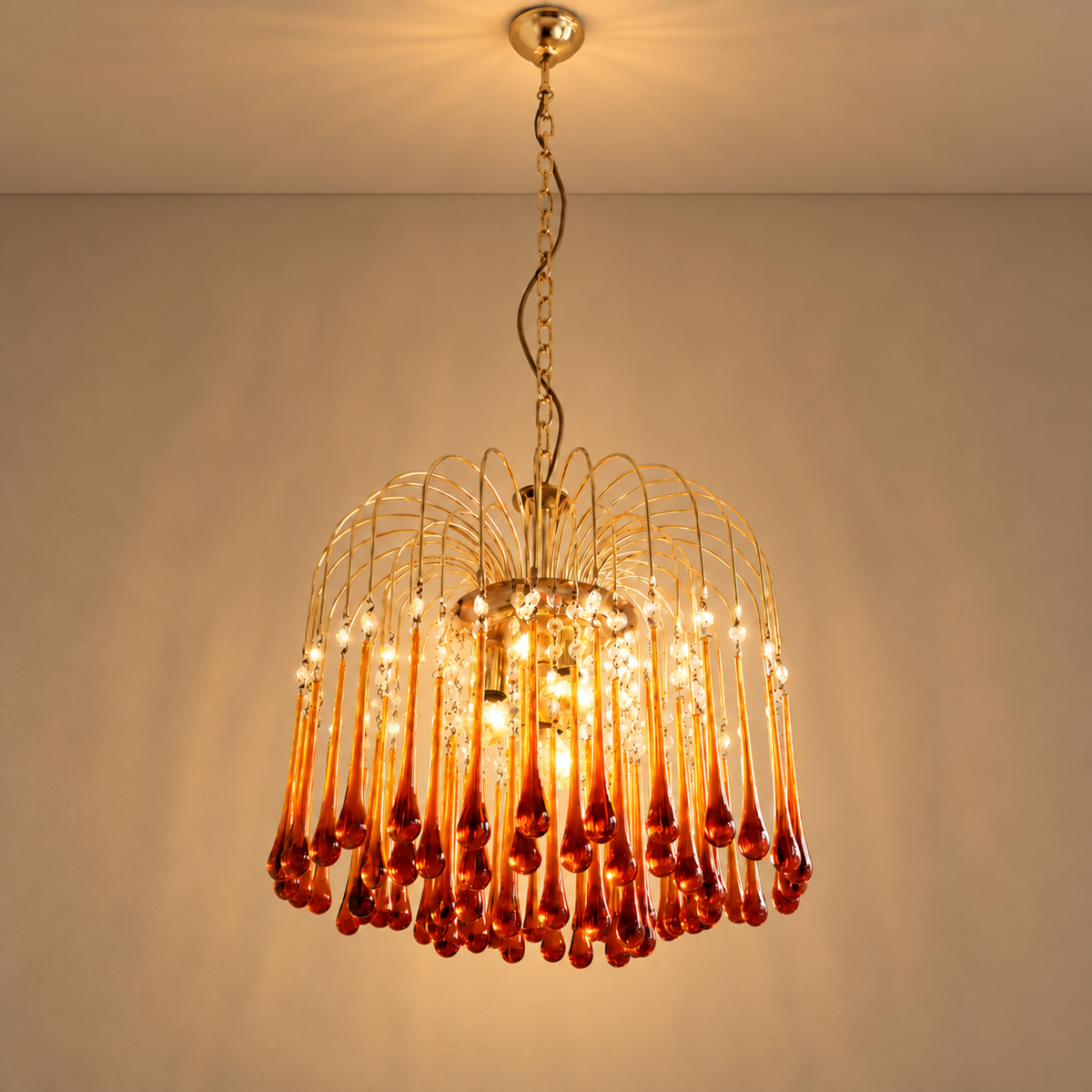 Glass Chandelier - Amber Teardrops Hand-blown Casalola Lights Luxury Lamps for Interior Designers