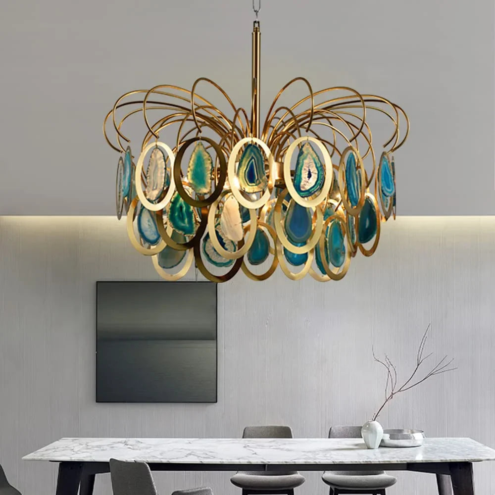 Agate Chandelier 55cm & 85cm | Natural Stone 5 or 8-light Statement Light Dining Room Entry Island Casalolalights
