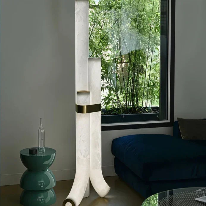 Brass & Alabaster Led Floor Lamp Dimmable Multi Temperature Luxurious Design