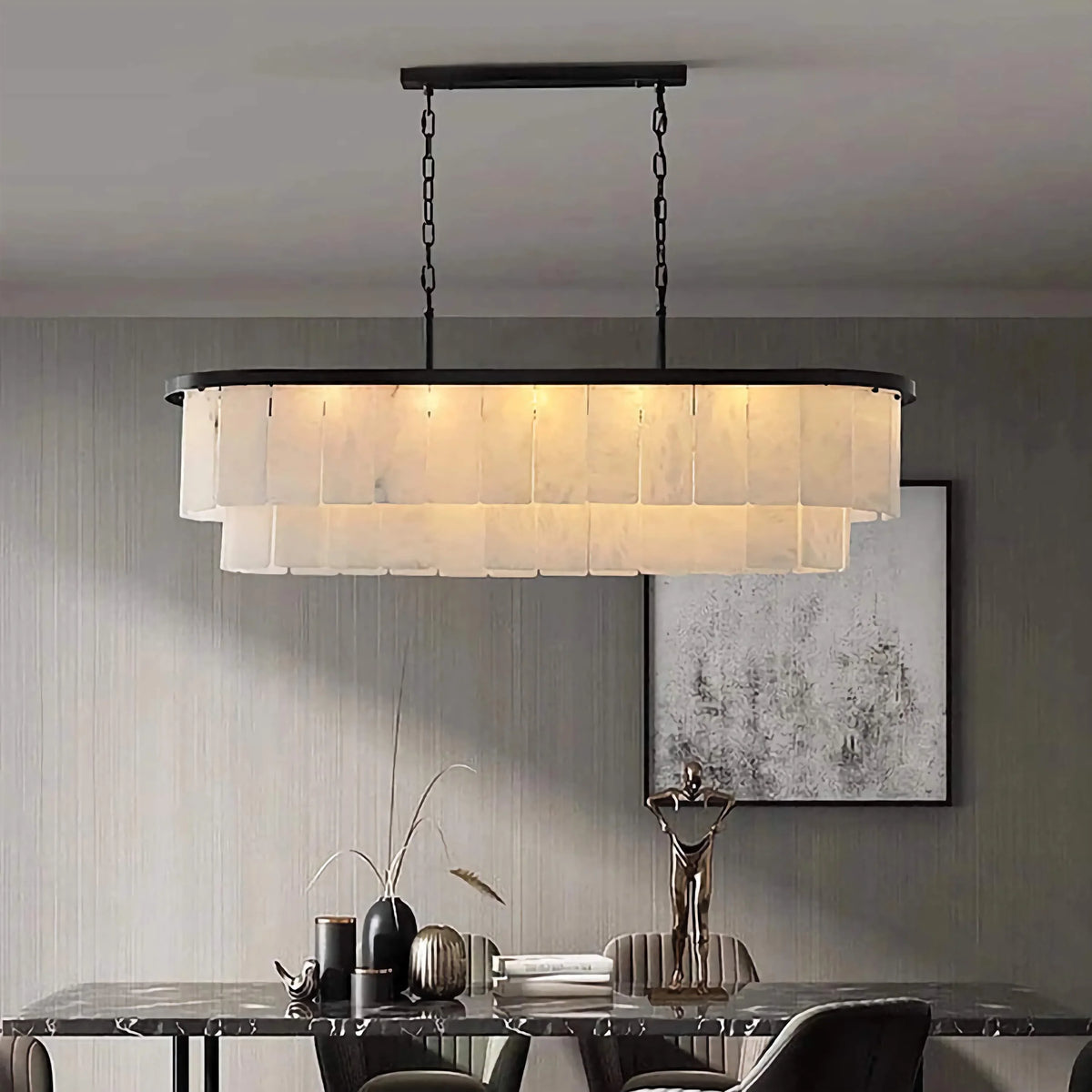 Alabaster & Brass Linear Chandelier | 12 or 16 Head Stone Light Modern Minimalist Dining Casalolalights Luxury Lamps