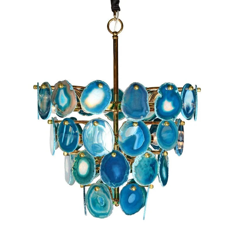 Natural Green Agate Chandelier | Modern Luxury | Semi-flush Mount for Living Room