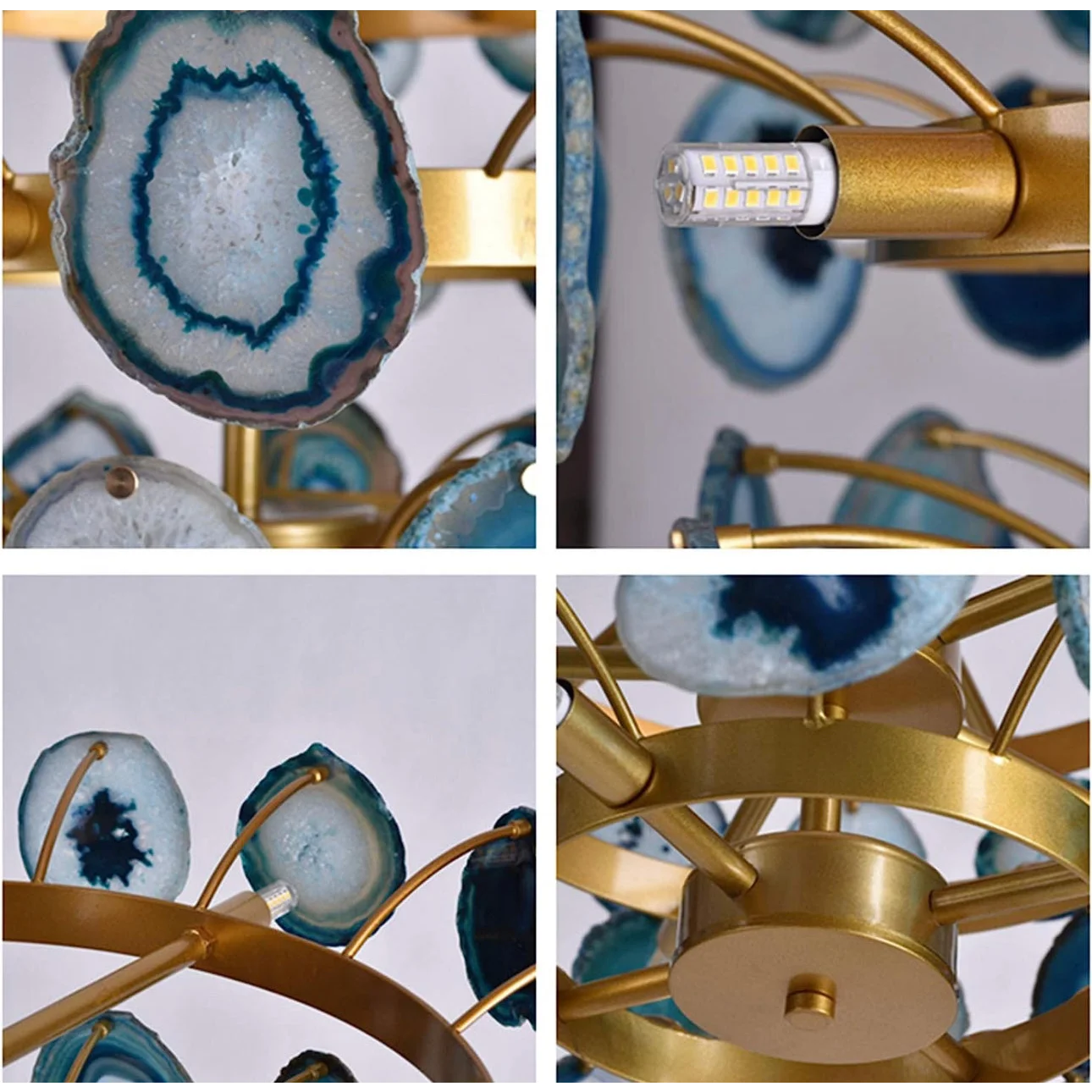 Natural Green Agate Chandelier | Modern Luxury | Semi-flush Mount for Living Room