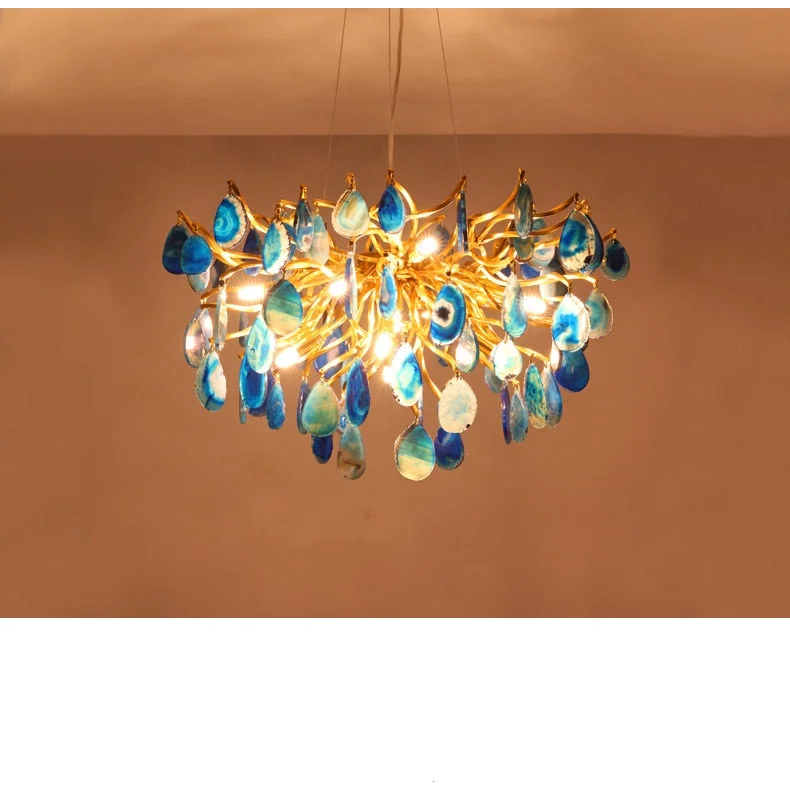 Green Agate Chandelier 45cm | Natural Stone Semi-flush Ceiling Light Translucent Slices Living & Dining Casalolalights