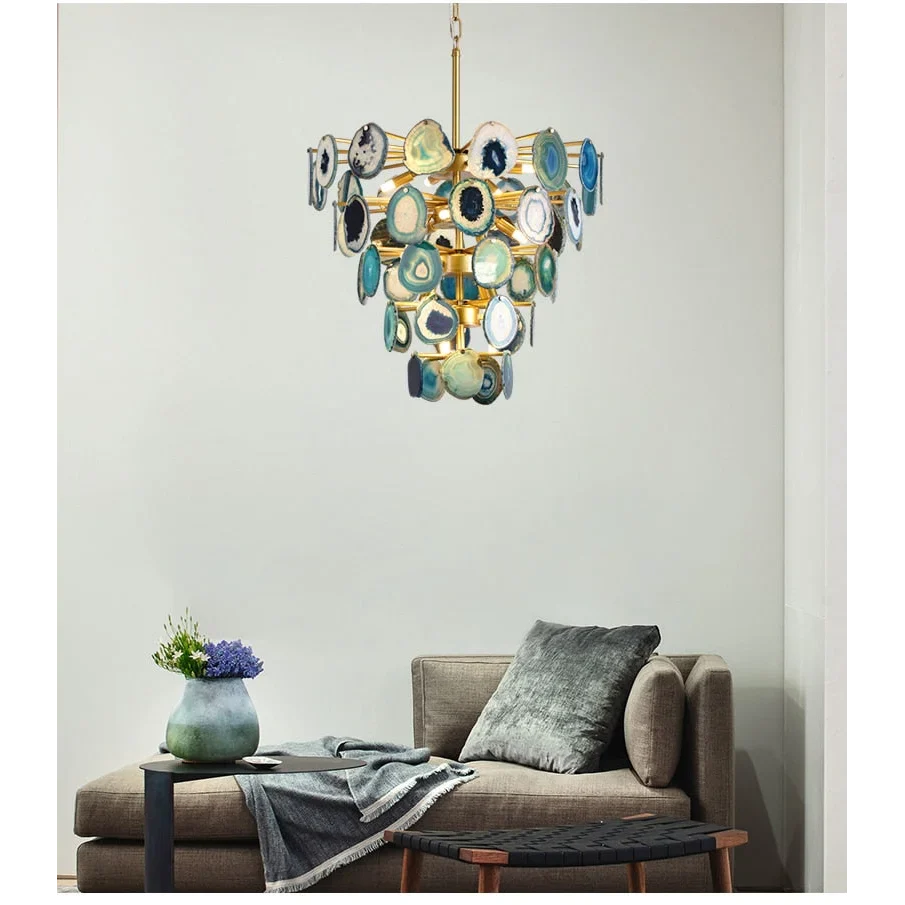 Green Agate Chandelier 45cm | Natural Stone Semi-flush Ceiling Light Translucent Slices Living & Dining Casalolalights