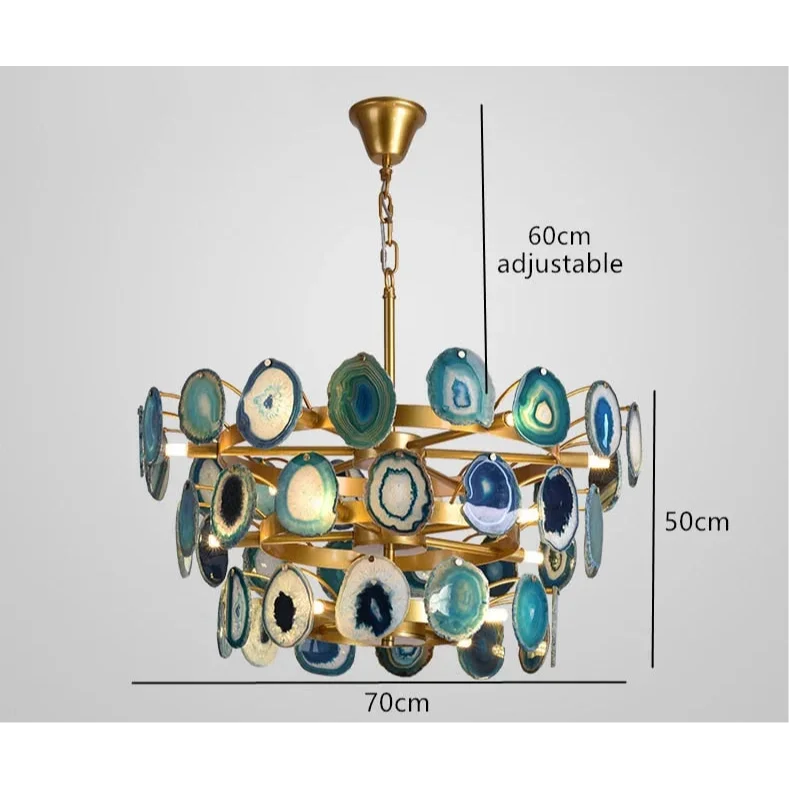Green Agate Chandelier 45cm | Natural Stone Semi-flush Ceiling Light Translucent Slices Living & Dining Casalolalights