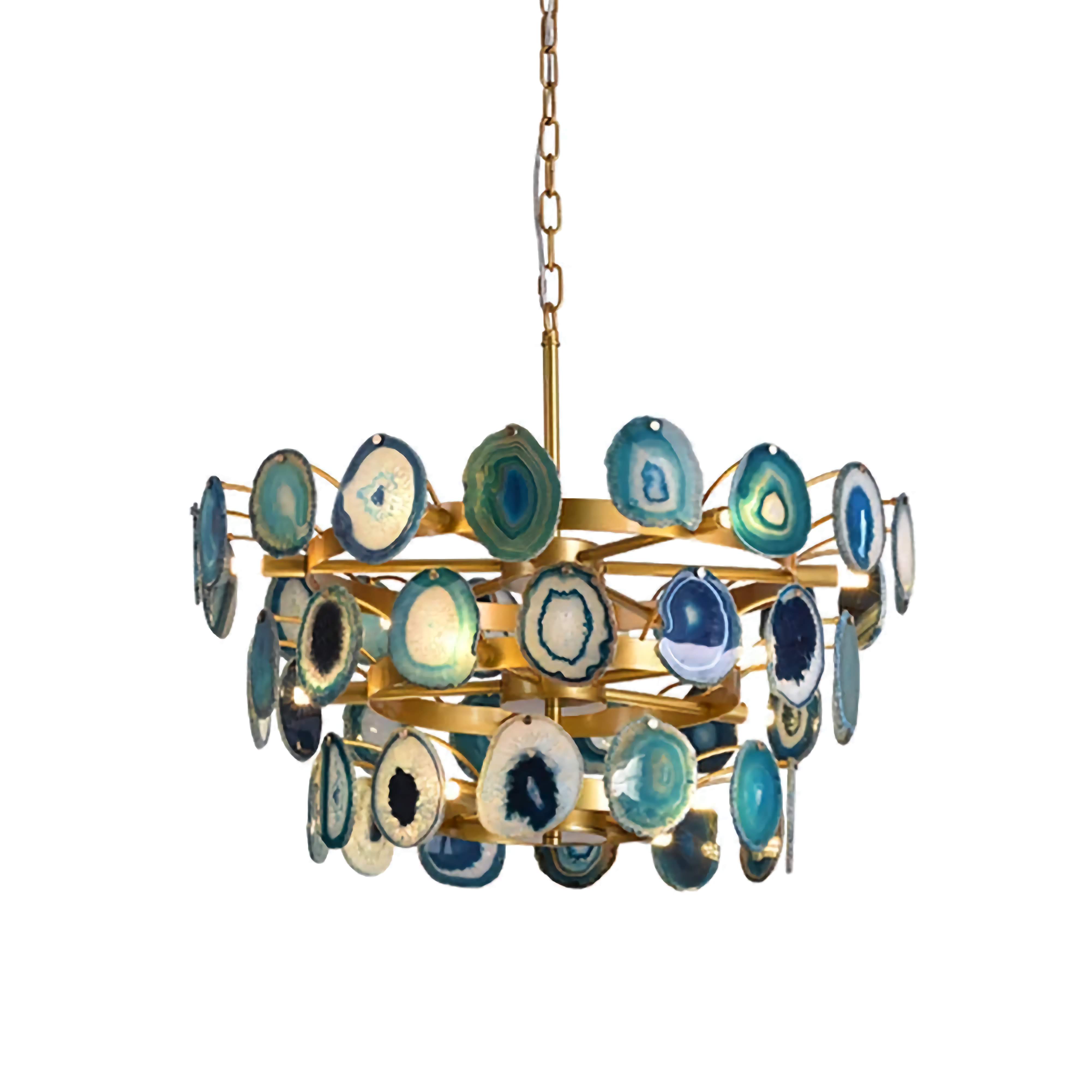 Green Agate Chandelier 45cm | Natural Stone Semi-flush Ceiling Light Translucent Slices Living & Dining Casalolalights