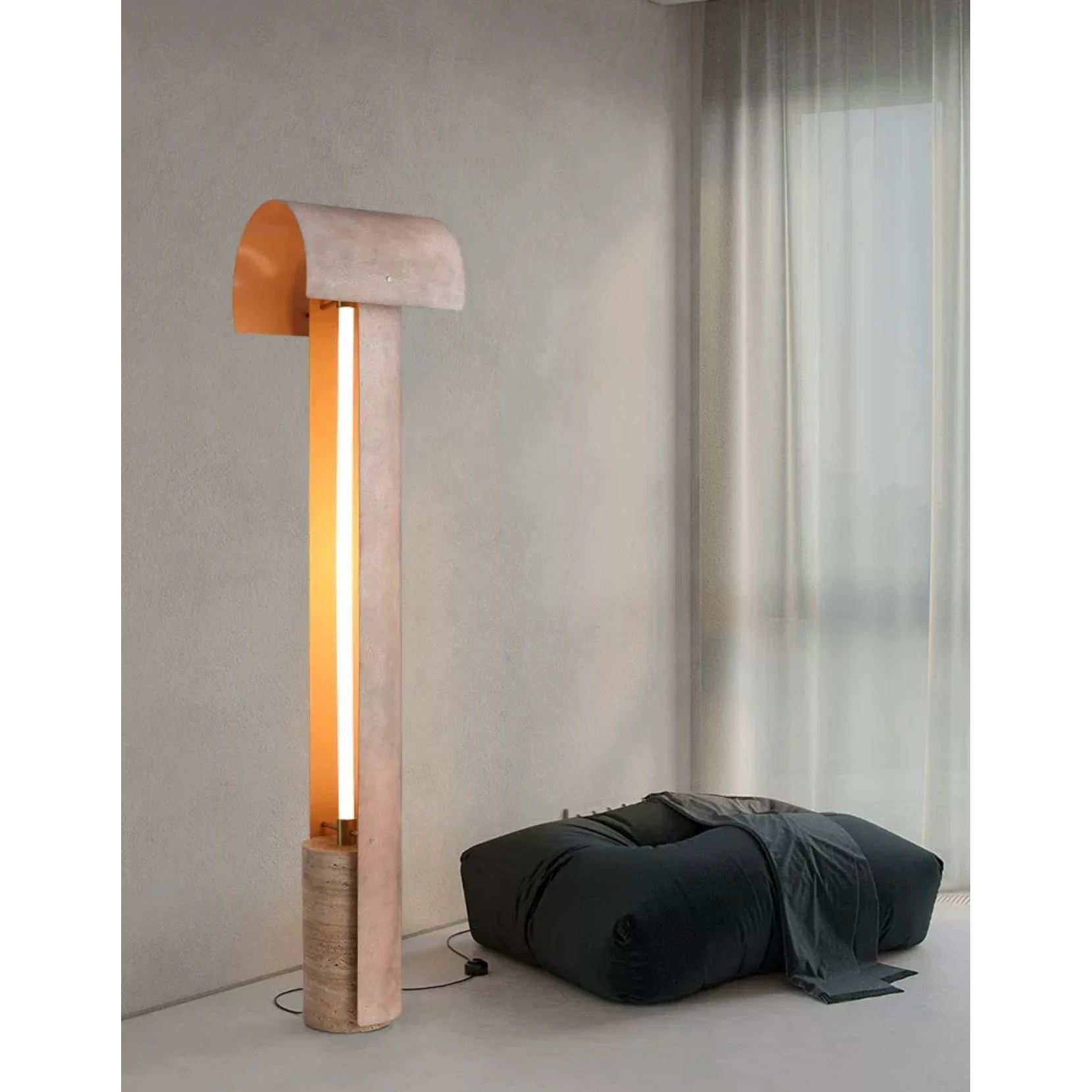 Modern Luxury Floor Lamp with Textured Metal Shade and Stone Base for Living Room Bedroom or Office