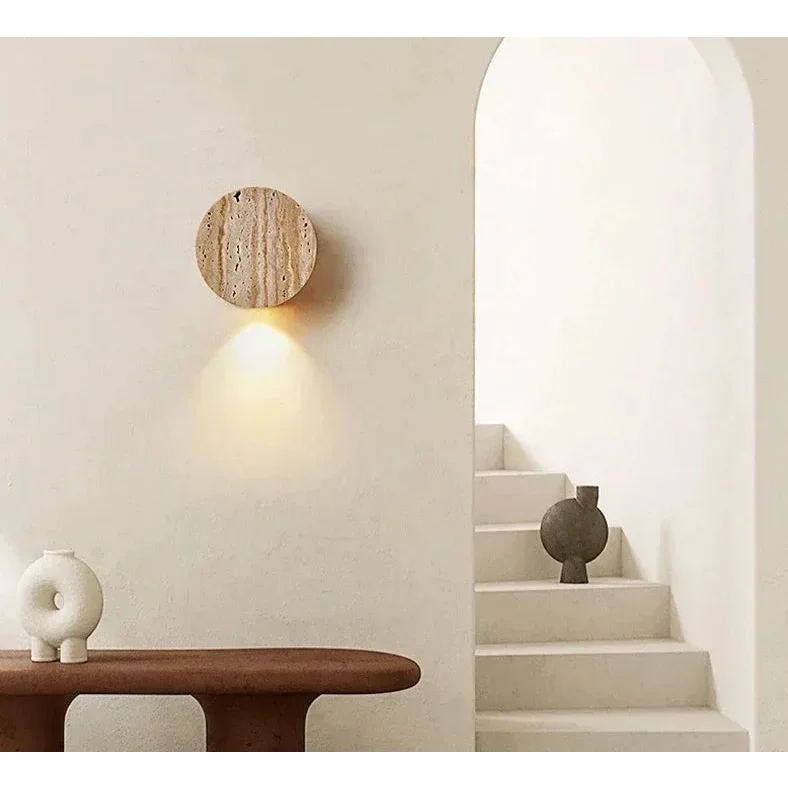 Travertine Wall Sconce | Cylindrical Natural Stone Led Light Warm Glow Dining Room Living & Hallway Casalolalights