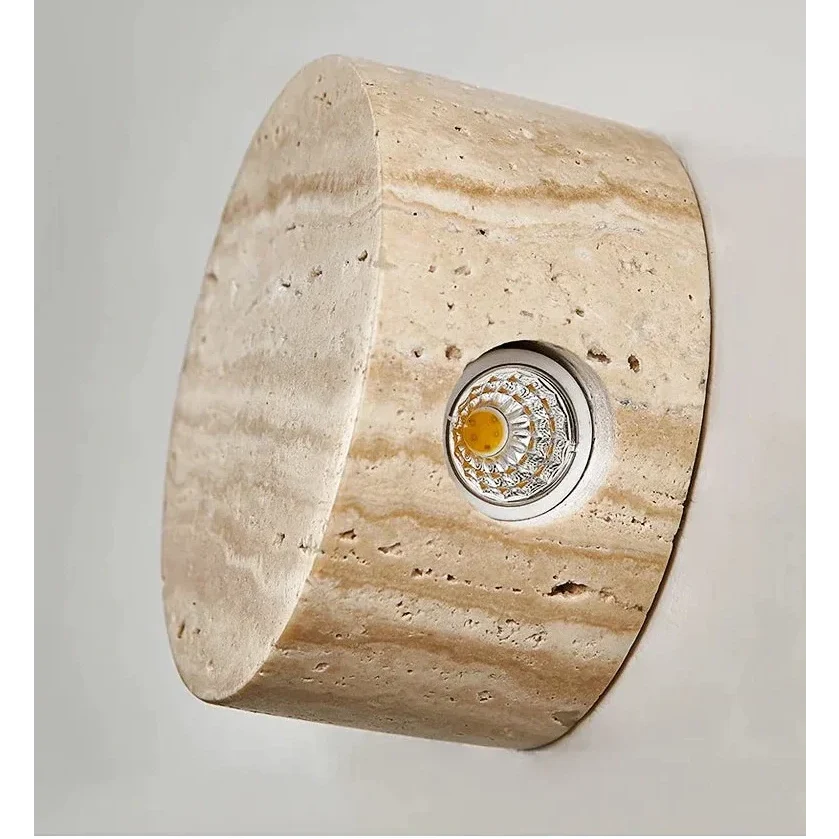 Travertine Wall Sconce | Cylindrical Natural Stone Led Light Warm Glow Dining Room Living & Hallway Casalolalights