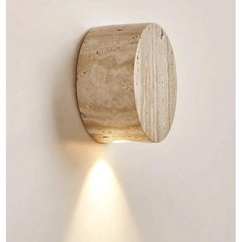 Travertine Wall Sconce | Cylindrical Natural Stone Led Light Warm Glow Dining Room Living & Hallway Casalolalights
