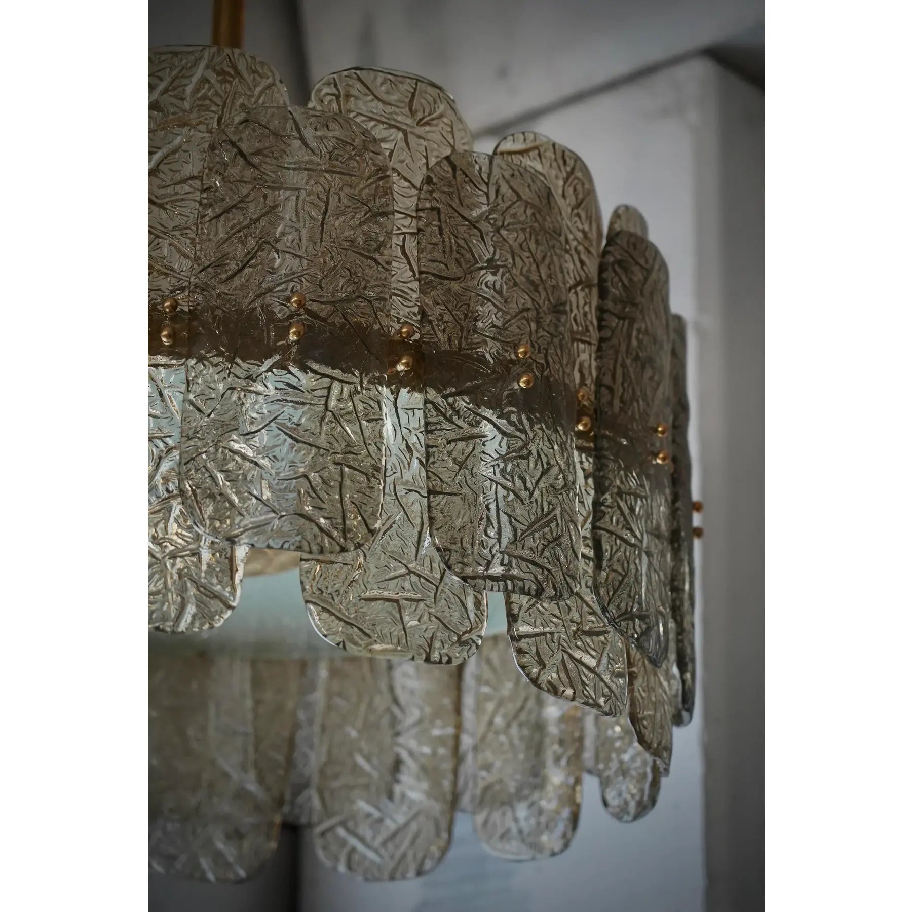 Smoky Art Glass and Brass Chandelier Tall Tiered Dining Room or Entryway Light Fixture for High Ceilings Casalolalights