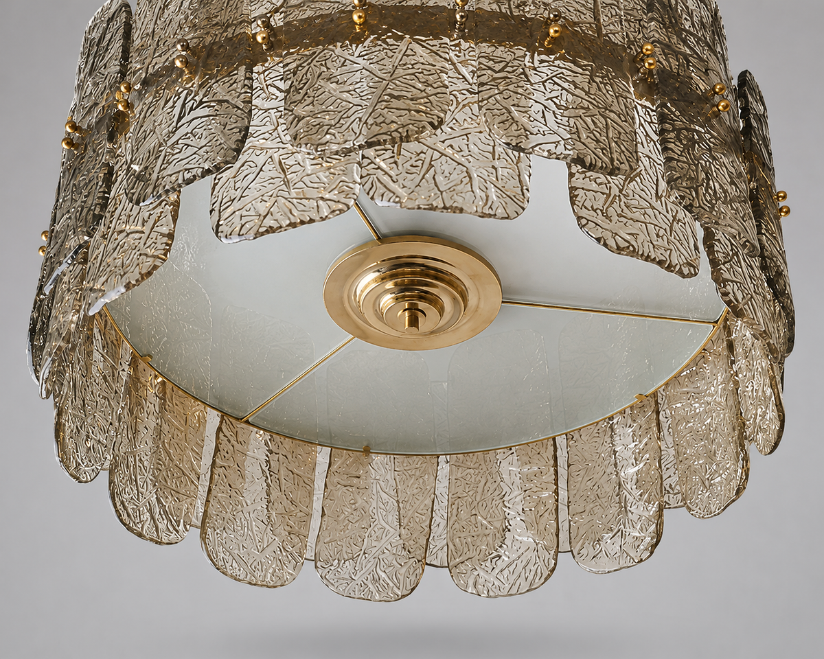 Smoky Art Glass & Brass Chandelier for Dining Room | Mid-century Modern Entryway Ceiling Light Casalolalights Luxury