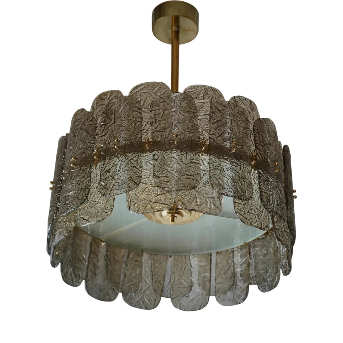 Smoky Art Glass and Brass Chandelier Tall Tiered Dining Room or Entryway Light Fixture for High Ceilings Casalolalights