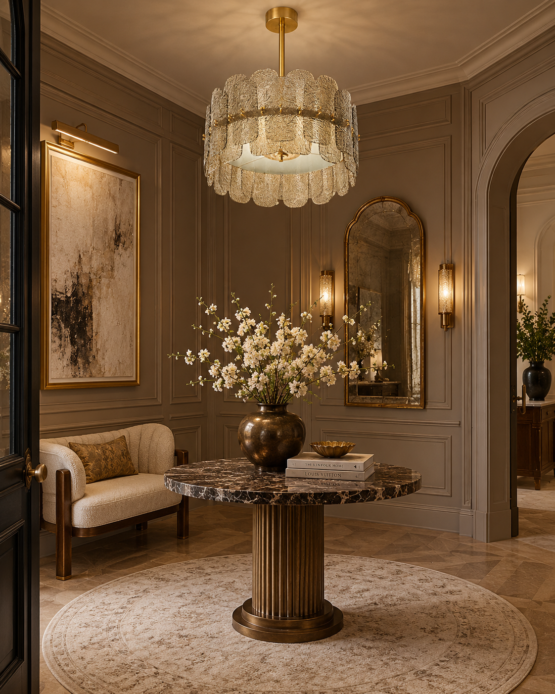 Smoky Art Glass & Brass Chandelier for Dining Room | Mid-century Modern Entryway Ceiling Light Casalolalights Luxury