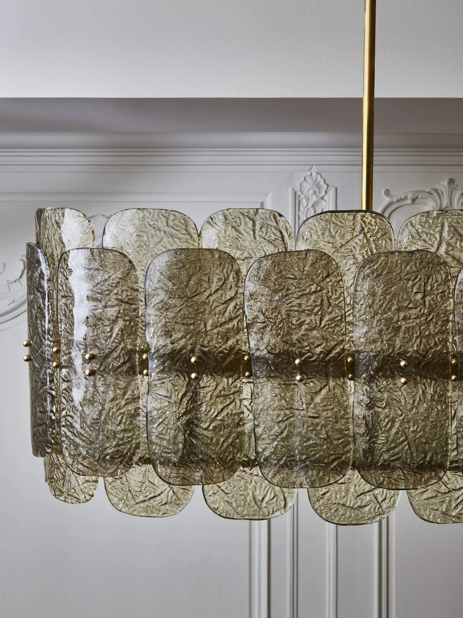Smoky Art Glass and Brass Chandelier Linear Dining Room Casalolalights Luxury Lamps for Interior Designers
