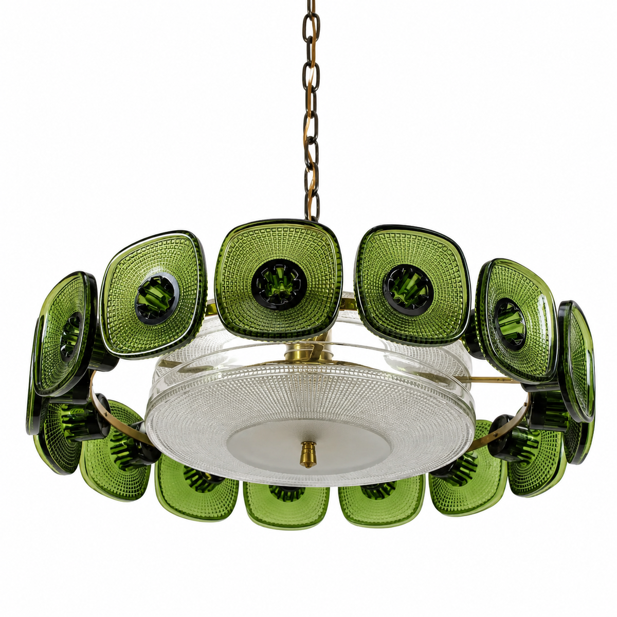 Olive Glass Crystal Chandelier | Vintage Brass & Olive-tile 65cm Retro Dining Room Casalolalights Luxury Lamps
