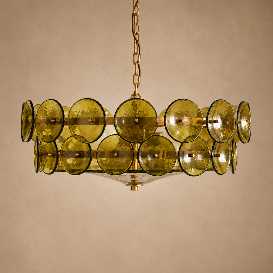 Olive Murano-Style Glass Disc Chandelier