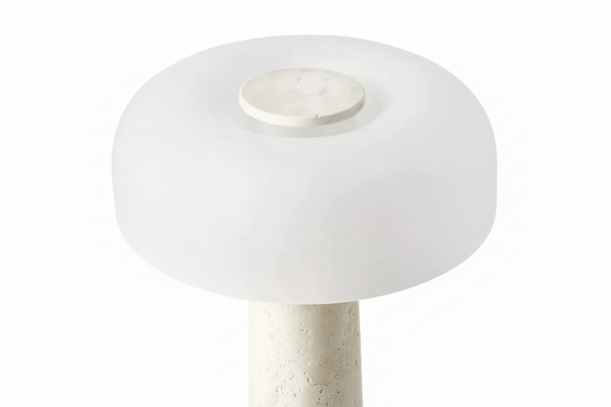 Travertine Table Lamp 39cm | Solid Stone & Frosted Dome Warm Glow Bedside Console Office Casalolalights Luxury Lamps