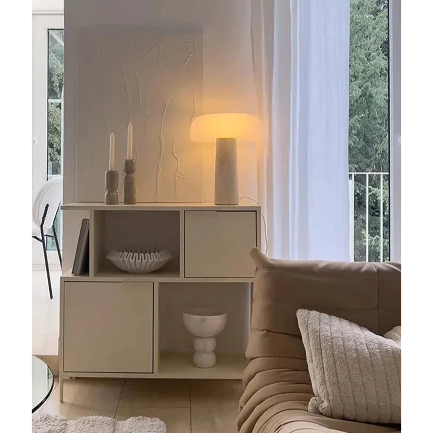 Travertine Table Lamp 39cm | Solid Stone & Frosted Dome Warm Glow Bedside Console Office Casalolalights Luxury Lamps