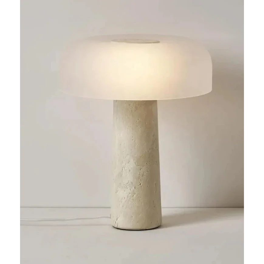 Travertine Table Lamp 39cm | Solid Stone & Frosted Dome Warm Glow Bedside Console Office Casalolalights Luxury Lamps