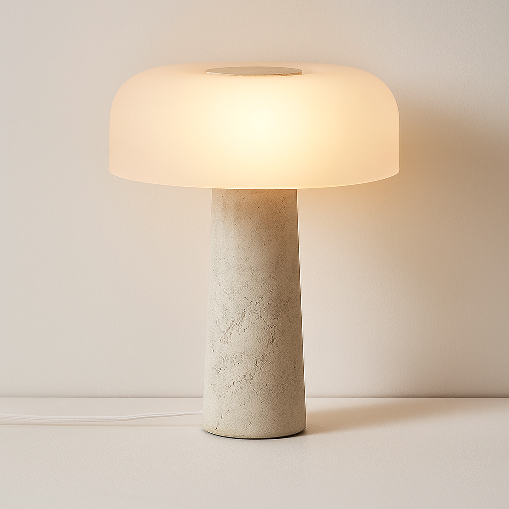 Travertine Table Lamp 39cm | Solid Stone & Frosted Dome Warm Glow Bedside Console Office Casalolalights Luxury Lamps