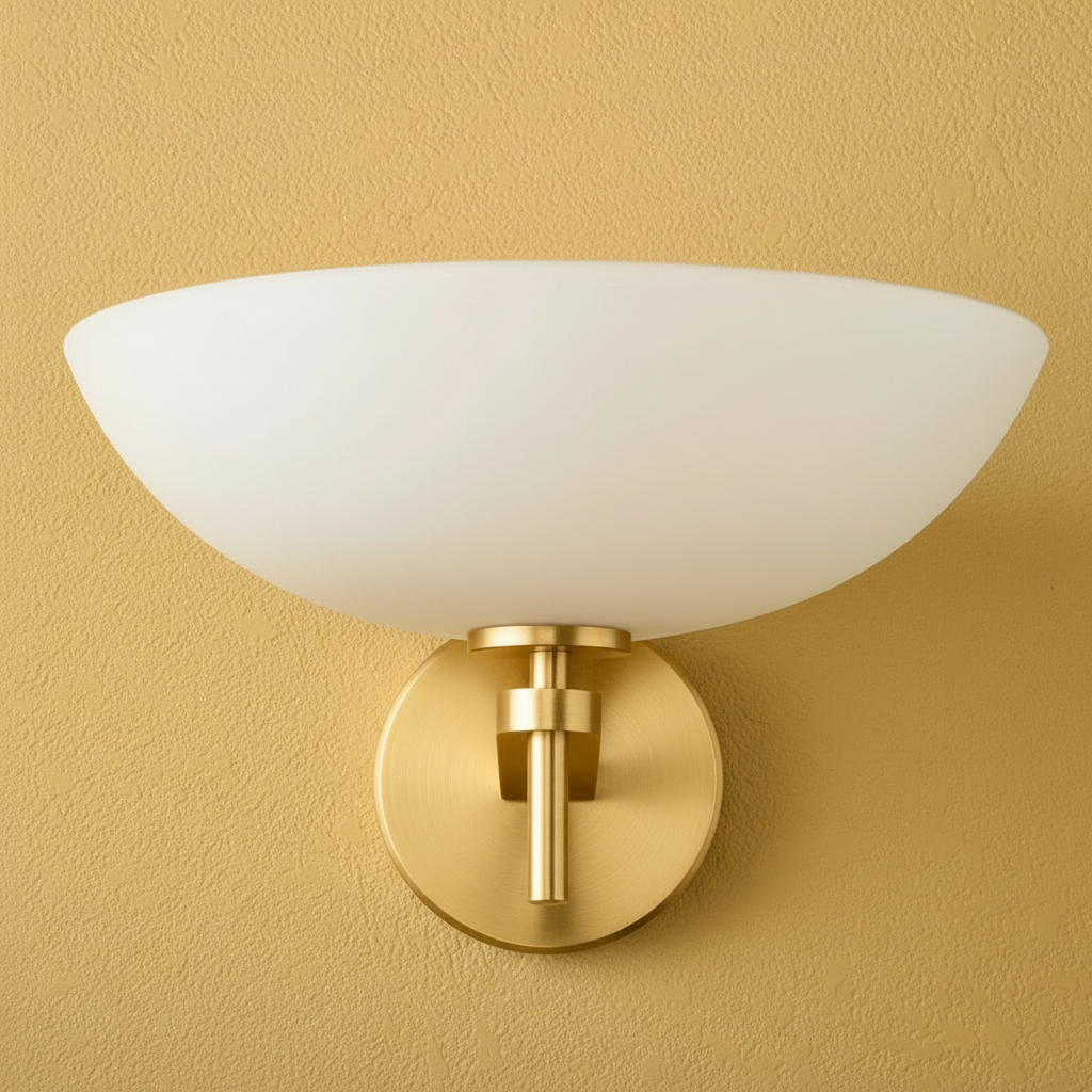Opal Glass Bowl Wall Sconce – 30 Cm Brass Copper G4 Light for Bedroom Living Room or Vanity