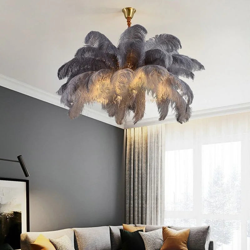 Ostrich Feather Chandelier 100-120cm | Hollywood Regency Gold Statement Light Dining Room & Entryway Casalolalights