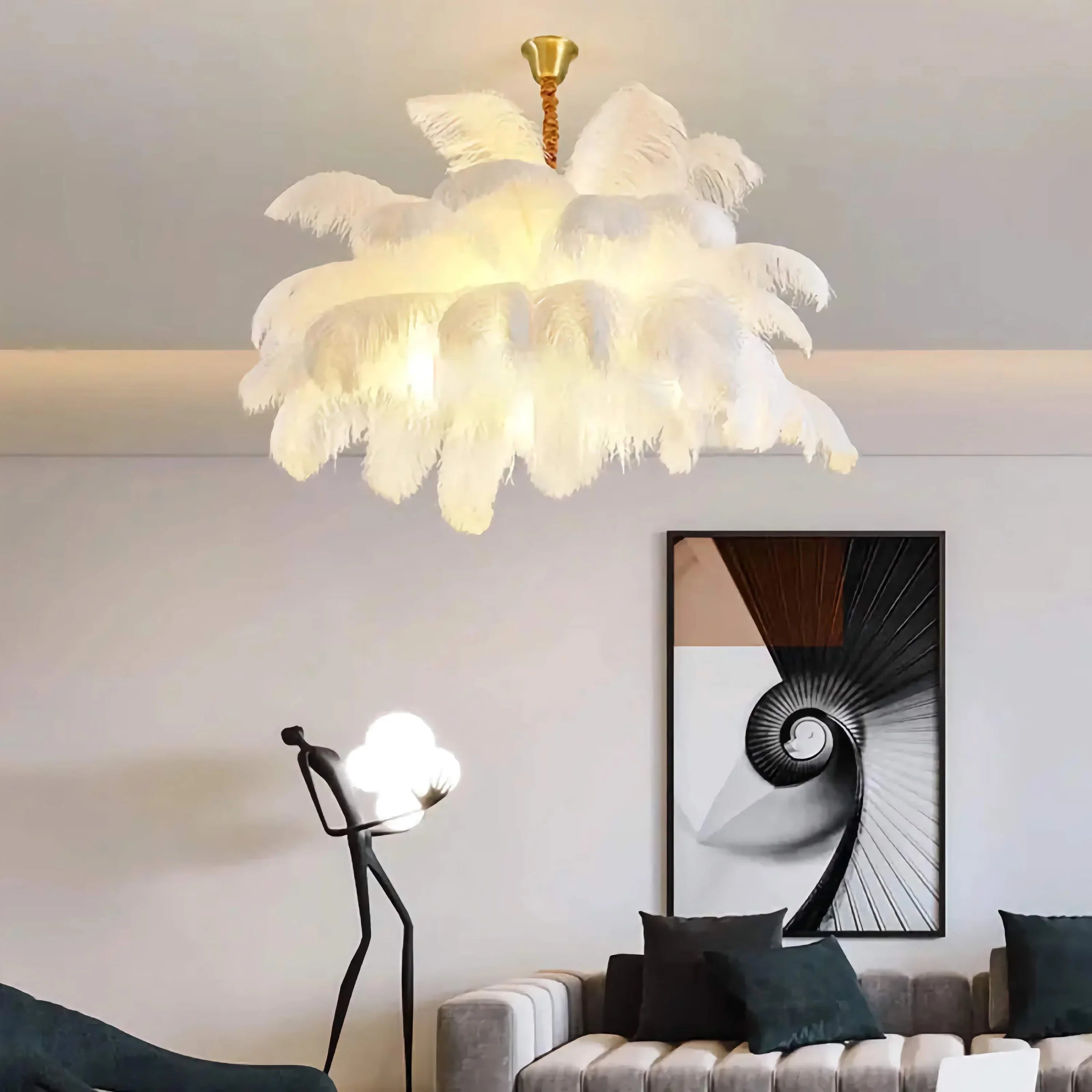 Ostrich Feather Chandelier 100-120cm | Hollywood Regency Gold Statement Light Dining Room & Entryway Casalolalights