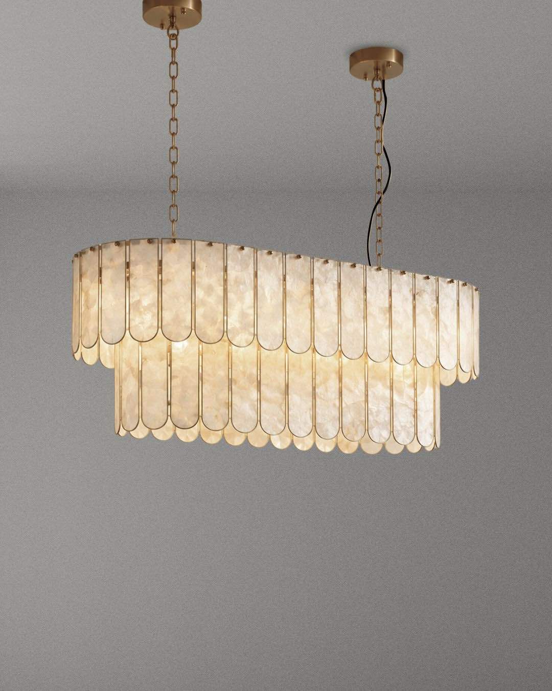 Oval Shell Tiered Chandelier | Racetrack Stone-panel Modern Organic Dining & Kitchen Casalolalights Luxury Lamps