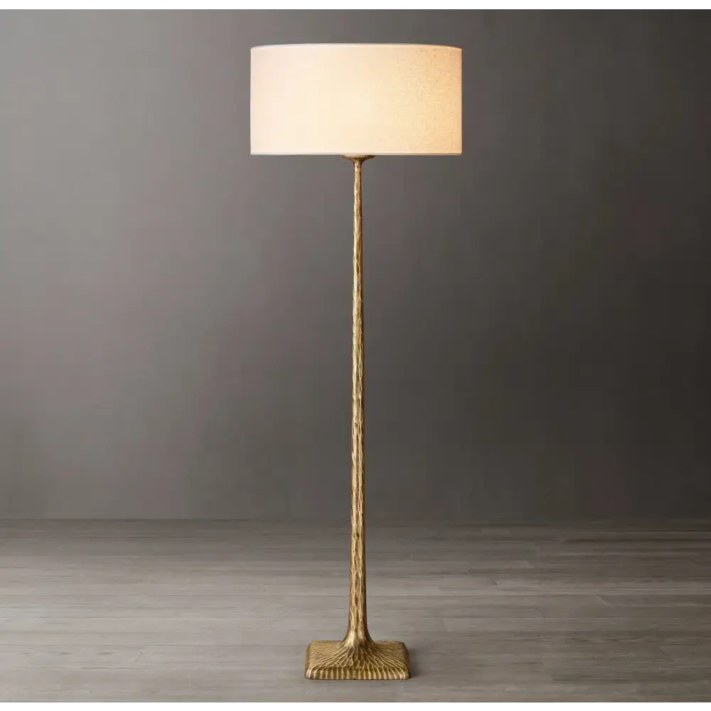Patinated Brass Floor Lamp | Belgian Linen Designer Lighting