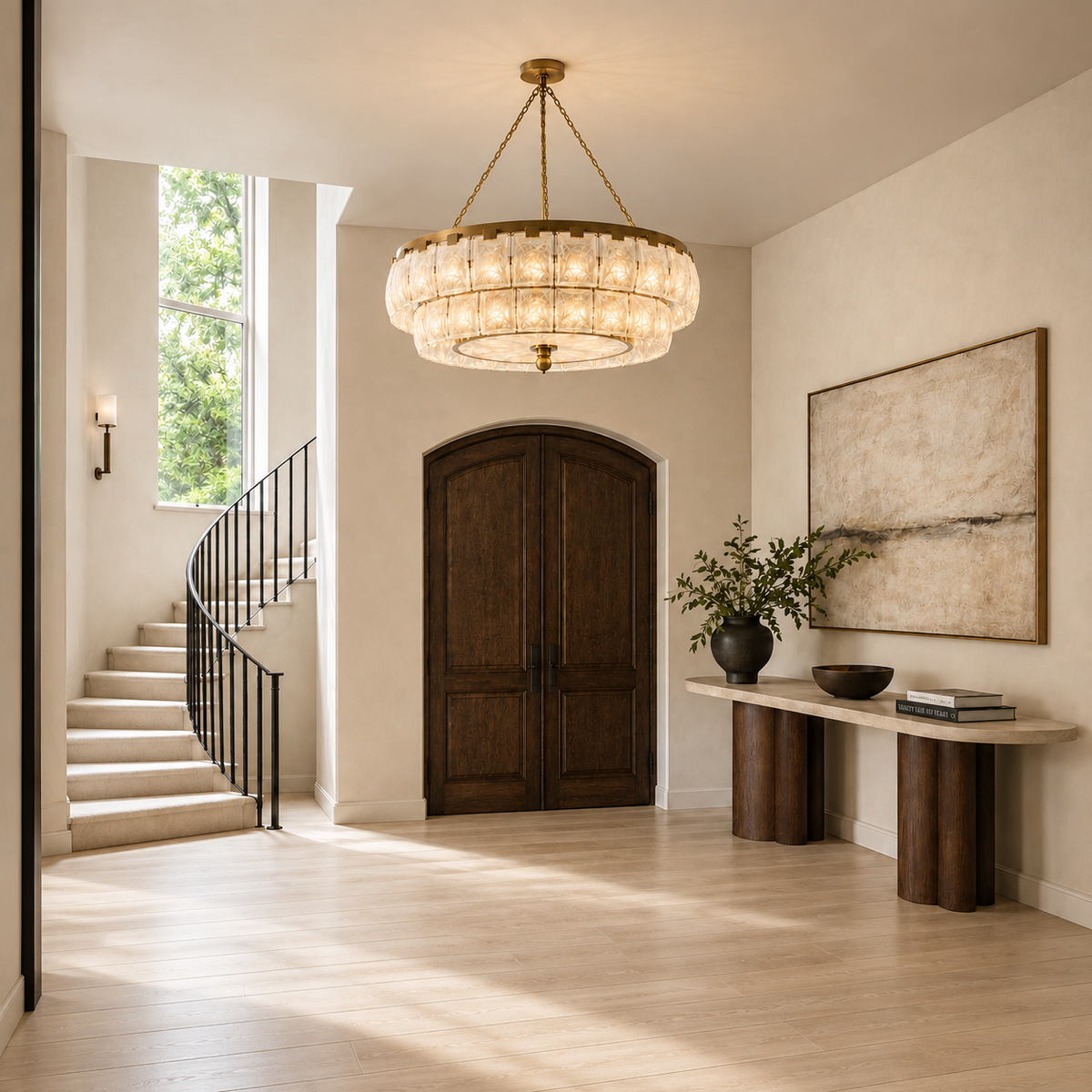 Swirled White Glass Lantern Chandelier Antique Brass | Large Three Chain Hang Custom Length Casalola Lights Luxury