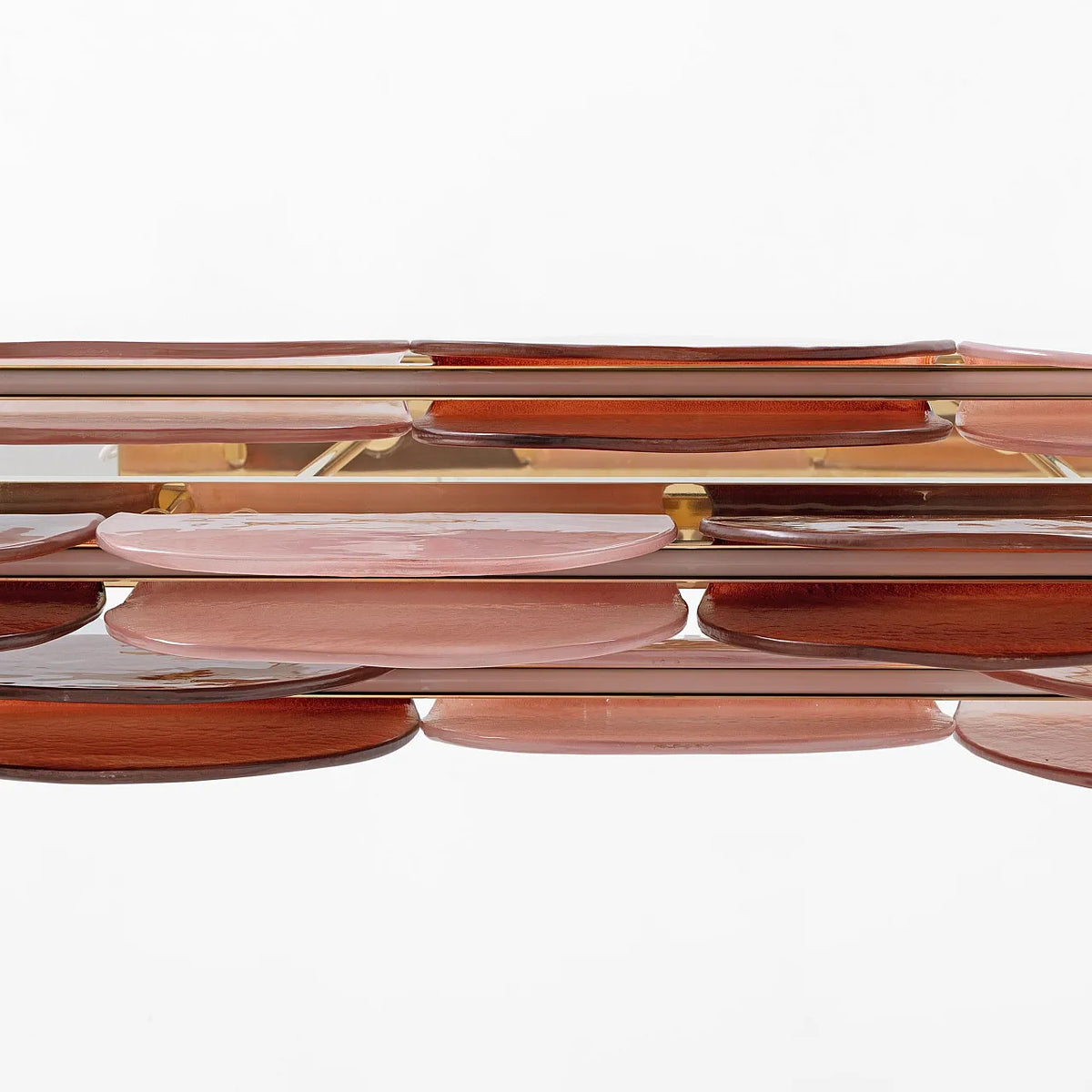 Burgundy Glass Petal Linear Chandelier | Integrated Led Bar no Bulbs in View Two Lengths Brass Casalola Lights Luxury
