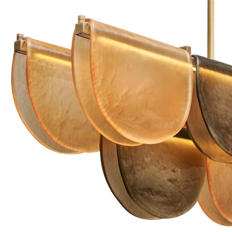 Orange Hand-blown Glass Linear Chandelier | Brass Dining Room | 59’’ w | Casalola Casalolalights Luxury Lamps
