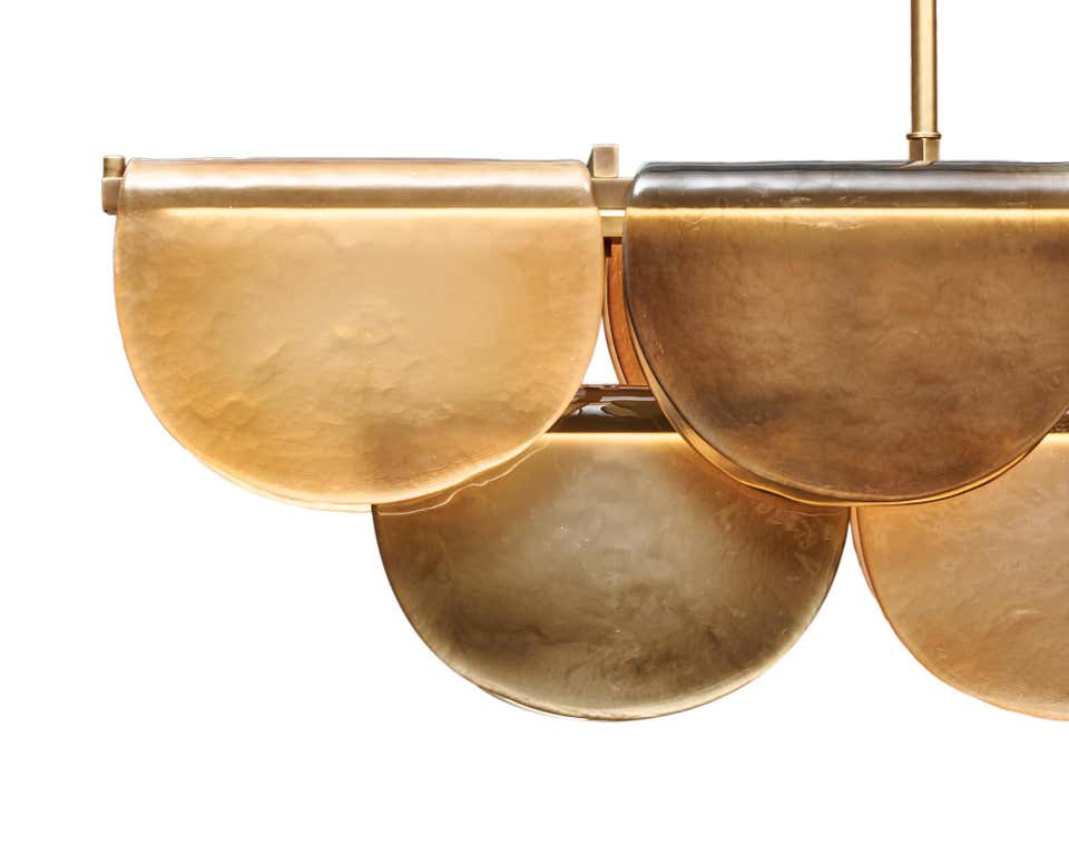 Orange Hand-blown Glass Linear Chandelier | Brass Dining Room | 59’’ w | Casalola Casalolalights Luxury Lamps