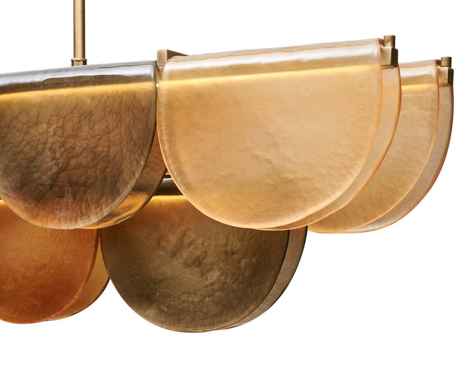 Orange Hand-blown Glass Linear Chandelier | Brass Dining Room | 59’’ w | Casalola Casalolalights Luxury Lamps