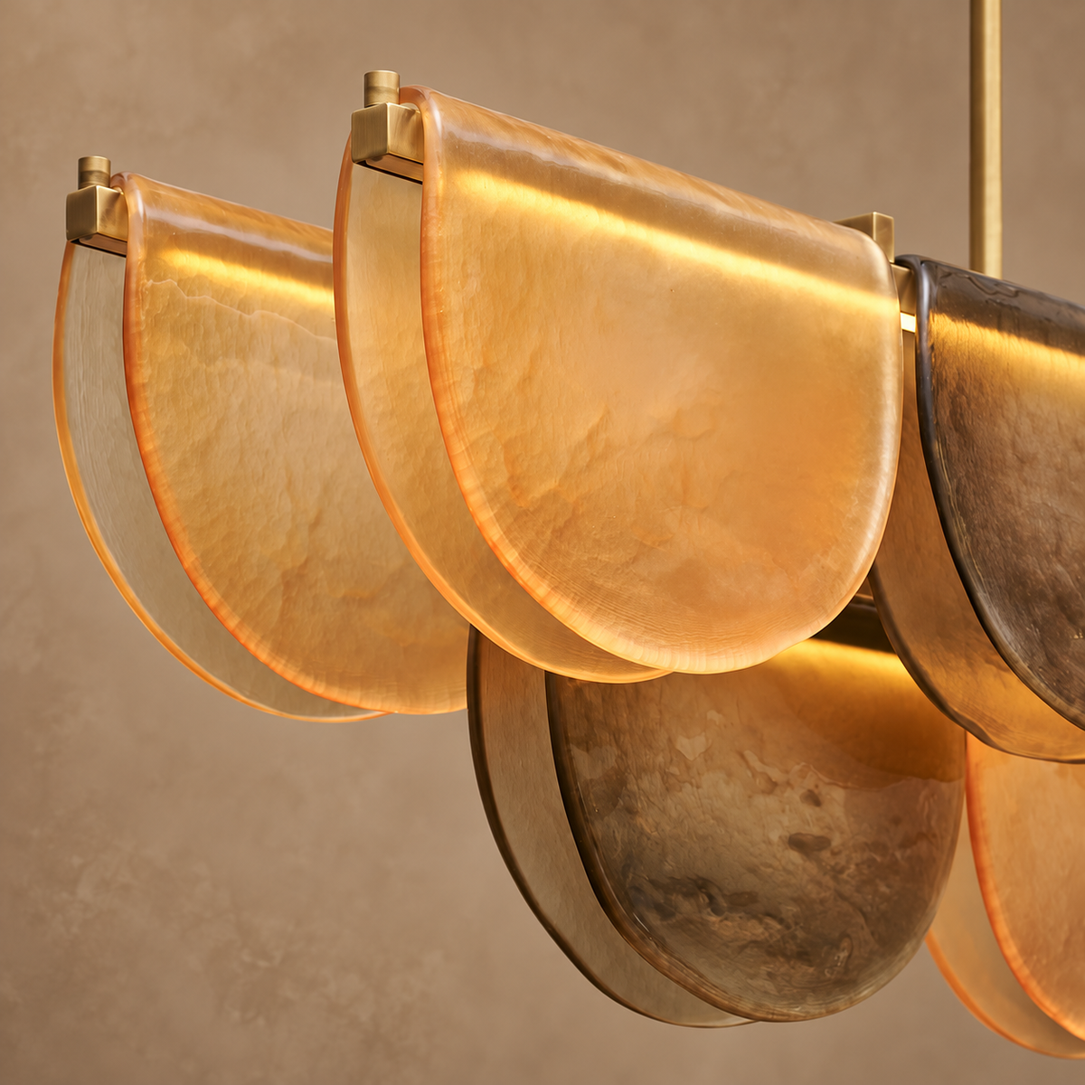 Orange Glass Petal Linear Chandelier | Hand Blown Petals Over an Led Bar Two Lengths no Bulbs Casalola Lights Luxury