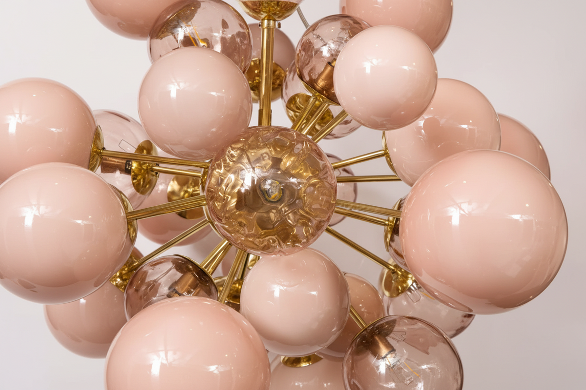 Pink Glass Globe Chandelier 80cm | Hand-blown Sphere & Gold Iron Modern Art Deco Bedroom Casalolalights Luxury Lamps