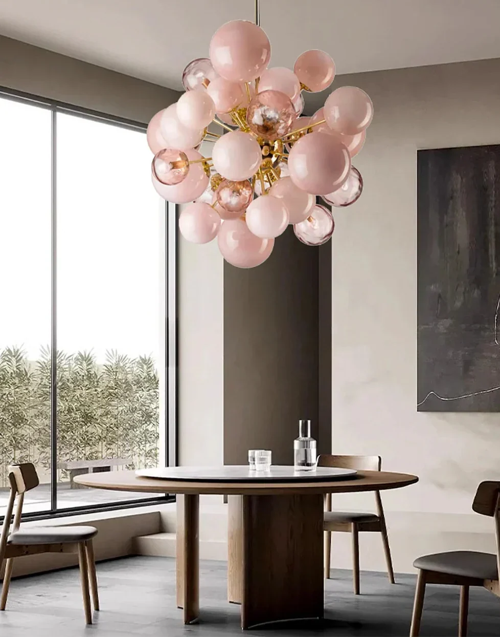 Pink Glass Globe Chandelier 80cm | Hand-blown Sphere & Gold Iron Modern Art Deco Bedroom Casalolalights Luxury Lamps