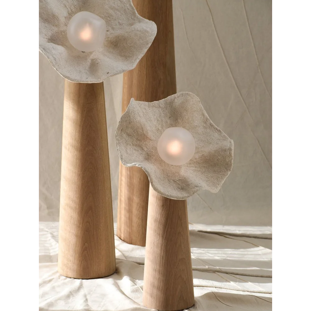 Living Room Sculptural Natural Wood & Plaster Flower Floor Lamp – Organic Modern Statement Lighting