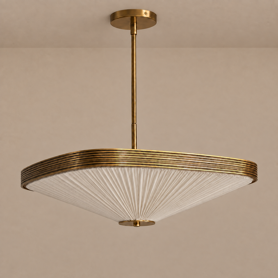 Pleated Fabric & Aged Brass Chandelier